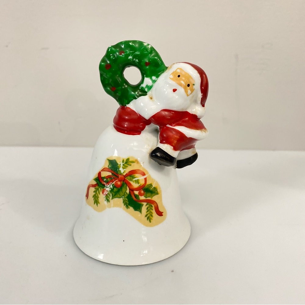 Vintage Porcelain Bell Hand Painted Christmas Santa. Missing Clapper. See Photos
